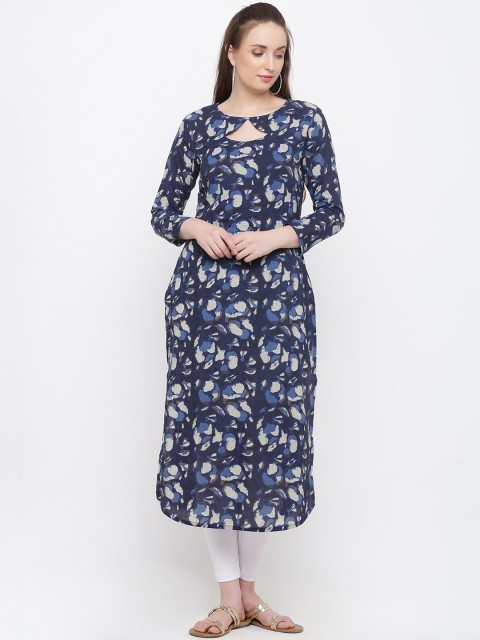 

Indian Virasat Women Blue Printed Straight Kurta