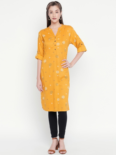 

RANGMANCH BY PANTALOONS Women Mustard Printed Straight Kurta