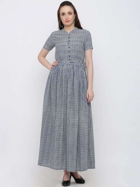 

Indian Virasat Women Striped Blue Maxi Dress