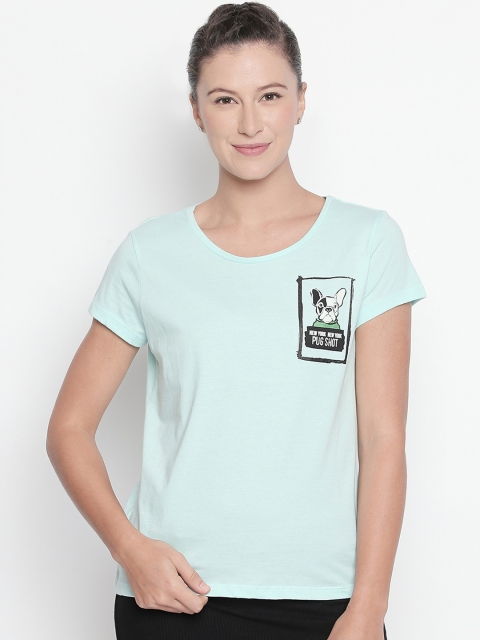 

Honey by Pantaloons Women Green Printed Round Neck T-shirt