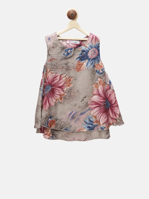 

First Kick Girls Grey Printed Tiered Top