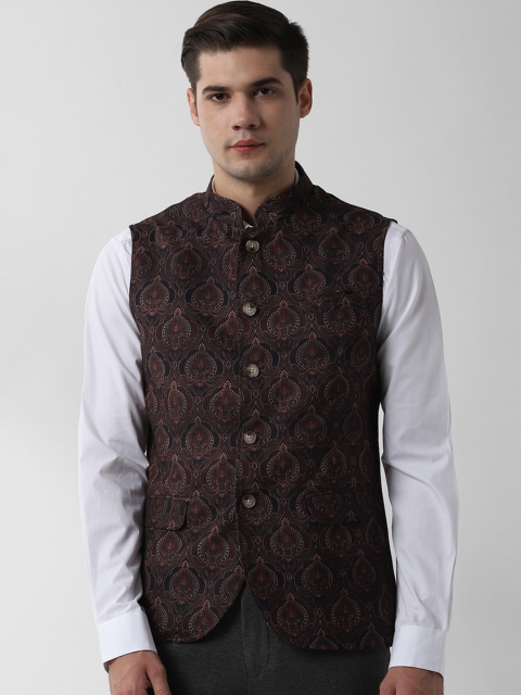 

Peter England Men Black Printed Nehru Jackets