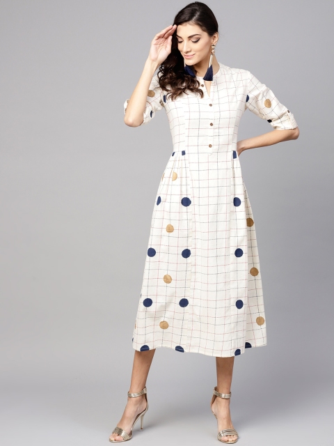 

Tulsattva Women Checked Off-White Fit and Flare Dress