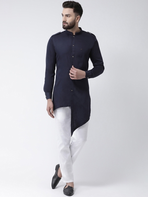

I Know Men Navy Blue Solid Straight Kurta