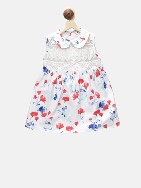 

First Kick Girls White & Blue Floral Printed A-Line Top