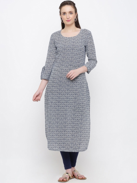 

Indian Virasat Women White & Blue Printed A-Line Kurta