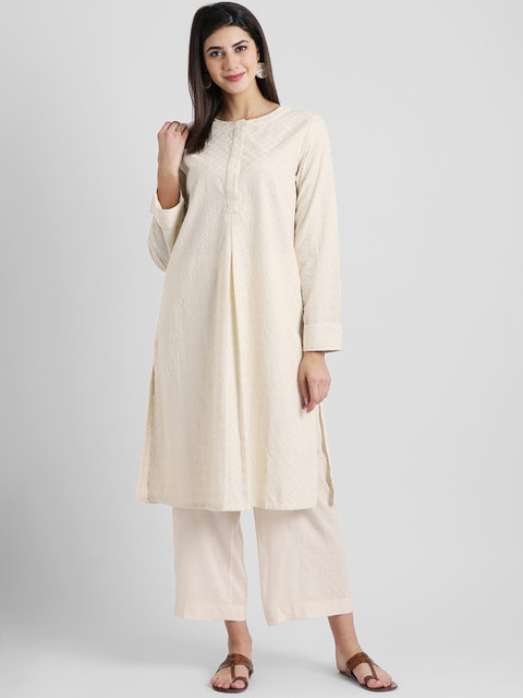 

Aayna Women Off-White Embroidered Kurta with Palazzos
