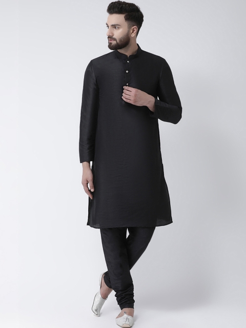 

I Know Men Black Solid Dupion Silk Kurta with Churidar