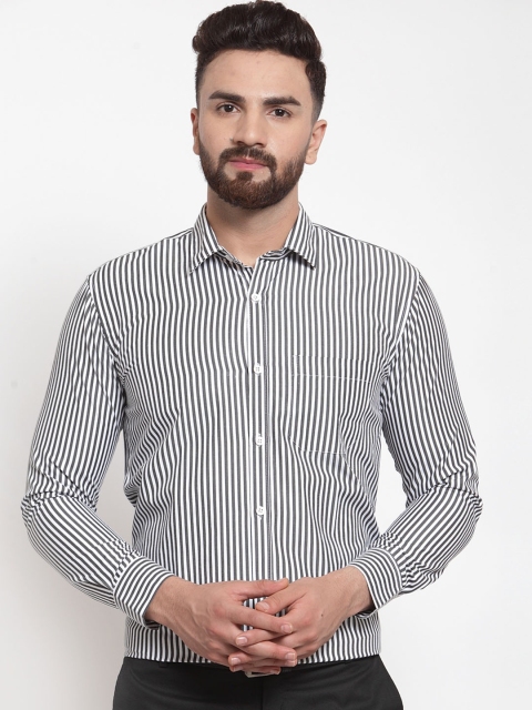 

JAINISH Men Black Classic Slim Fit Striped Formal Shirt
