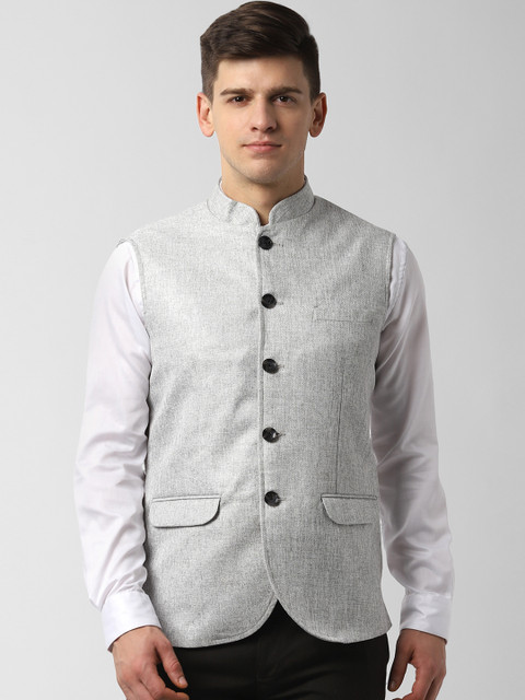 

Peter England Men Grey Woven Design Nehru Jackets