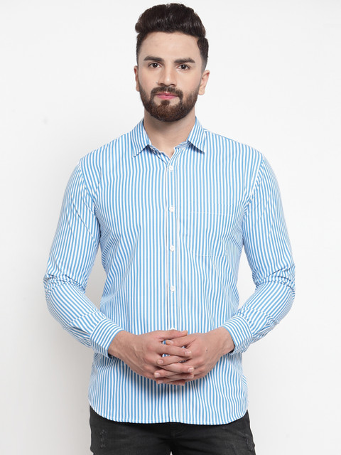 

JAINISH Men Turquoise Blue Classic Slim Fit Striped Casual Shirt