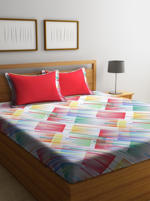 

BOMBAY DYEING Red & White Abstract 120 TC Cotton 1 King Bedsheet with 2 Pillow Covers