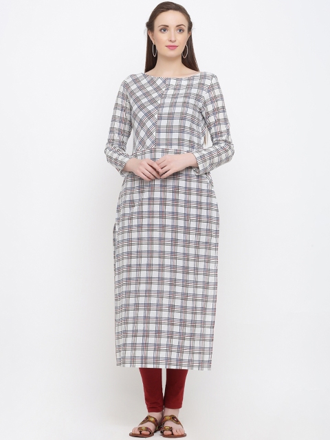

Indian Virasat Women White & Blue Checked A-Line Kurta