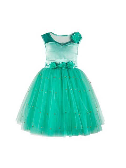 

Toy Balloon kids Girls Sea Green Solid Fit and Flare Dress