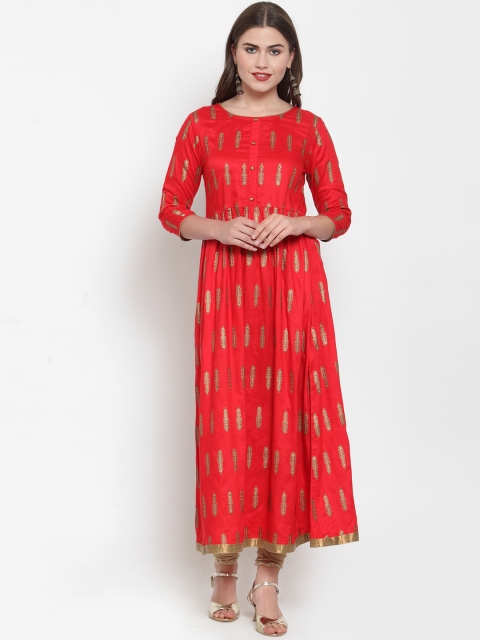 

Kiaasa Women Red & Gold-Toned Printed A-Line Kurta