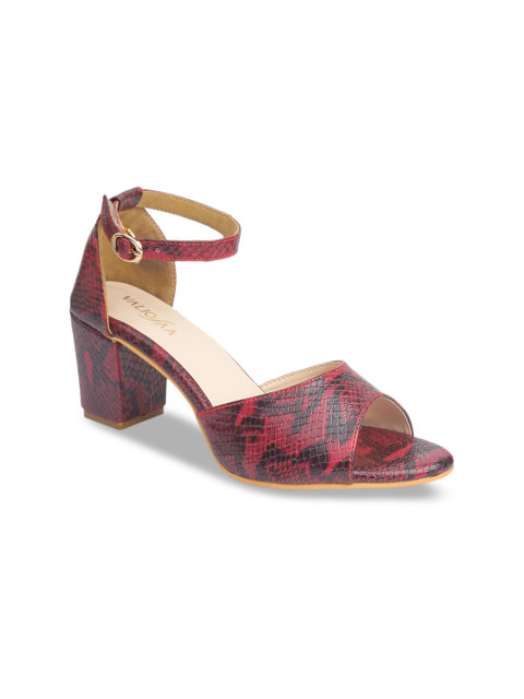 

VALIOSAA Women Maroon & Black Printed Mid-Top Heels
