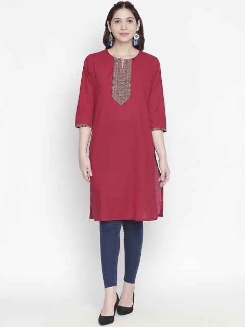 

RANGMANCH BY PANTALOONS Women Red Yoke Design Straight Kurta