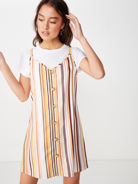 

COTTON ON Women Striped Taupe Pinafore Dress