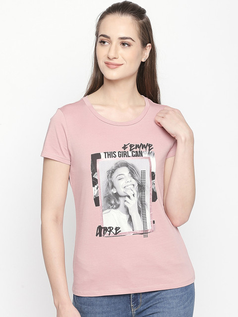 

Honey by Pantaloons Women Pink Printed Round Neck T-shirt