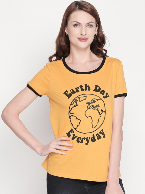 

Honey by Pantaloons Women Mustard Yellow Printed Round Neck T-shirt