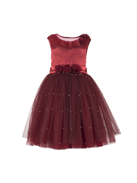 

Toy Balloon kids Girls Maroon Solid Fit and Flare Dress