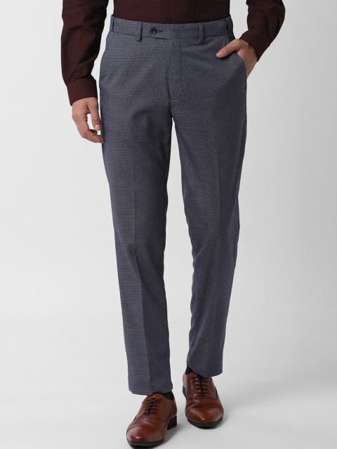 

Peter England Men Navy Blue & White Slim Fit Checked Formal Trousers