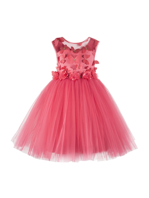 

Toy Balloon kids Girls Coral Pink Solid Fit and Flare Dress