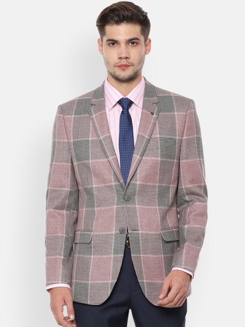 

Van Heusen Men Pink & Black Checked Slim-Fit Blazers, Rose