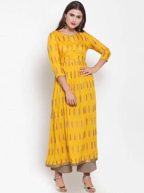

Kiaasa Women Yellow & Pink Printed A-Line Kurta
