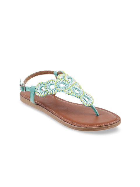 

Mochi Women Green & Blue Embellished T-Strap Flats
