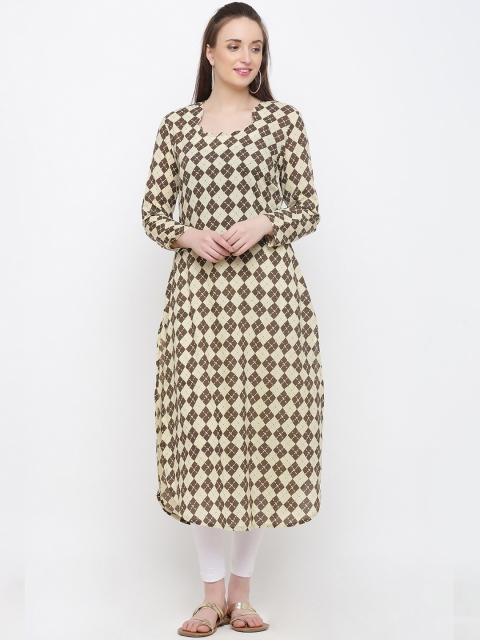 

Indian Virasat Women Beige & Brown Printed Straight Kurta