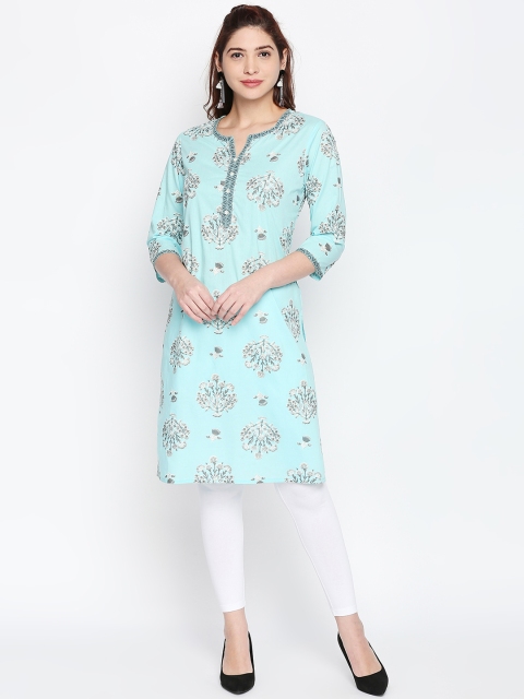 

RANGMANCH BY PANTALOONS Women Turquoise Blue Printed Straight Kurta