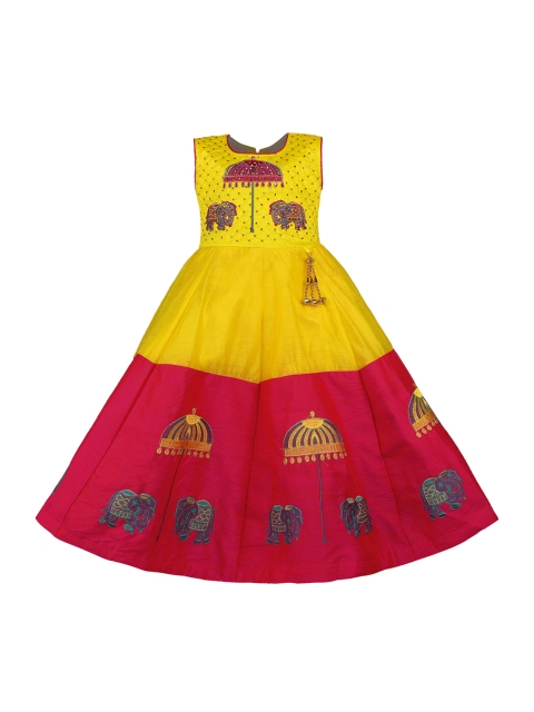 

Wish Karo Girls Red & Yellow Colourblocked Maxi Dress