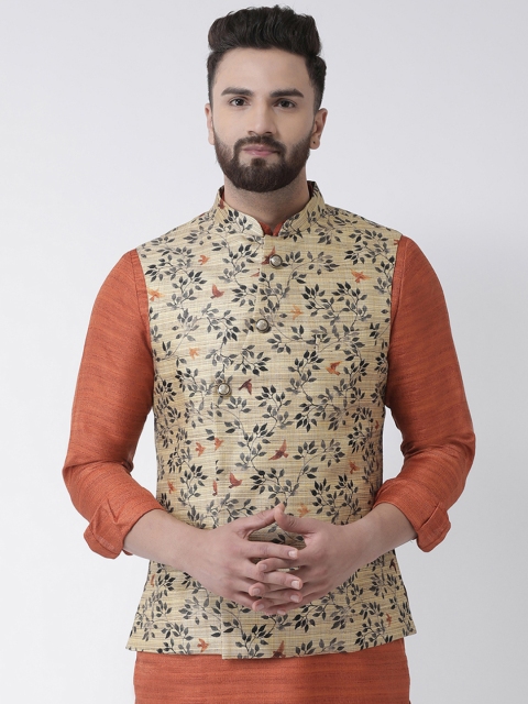 

I Know Men Beige Printed Nehru Jacket