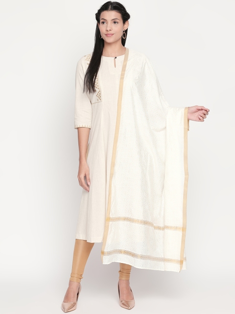 

RANGMANCH BY PANTALOONS Off-White & Gold-Toned Printed Dupatta