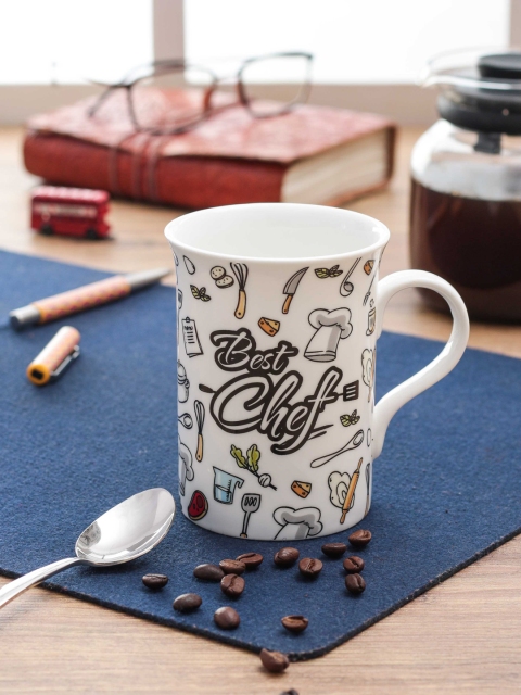 

CLAY CRAFT Set Of 4 White Printed Bone China Cup Set 350 ml