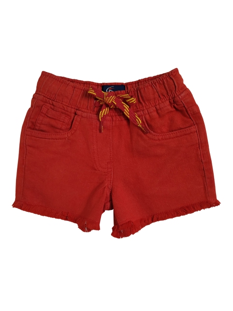 

KiddoPanti Girls Red Solid Regular Fit Denim Shorts