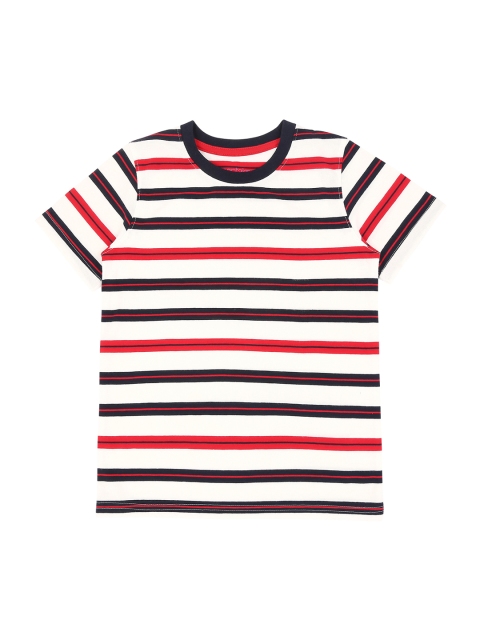 

Pantaloons Junior Boys White Striped Round Neck Pure Cotton T-shirt