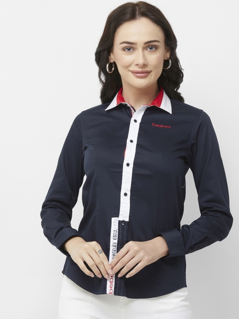 

bebe Women Navy Blue Regular Fit Colourblocked Casual Shirt