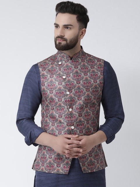 

I Know Men Grey Printed Nehru Jacket