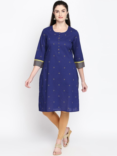 

RANGMANCH BY PANTALOONS Women Blue Floral Printed Straight Kurta
