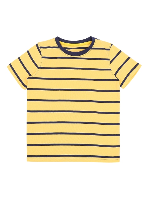 

Pantaloons Junior Boys Yellow Striped Round Neck Pure Cotton T-shirt