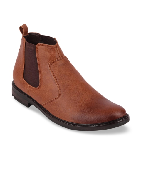 

FAUSTO Men Tan Brown Solid Synthetic Leather Mid-Top Flat Boots