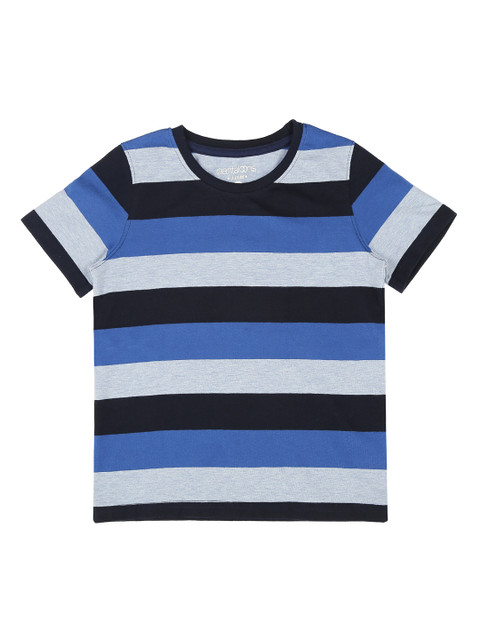 

Pantaloons Junior Boys Blue Striped Round Neck Pure Cotton T-shirt