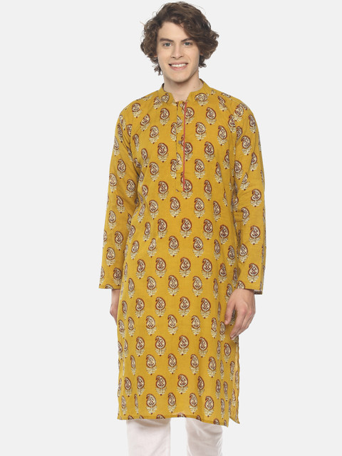 

PAROKSH Men Mustard Printed Straight Kurta