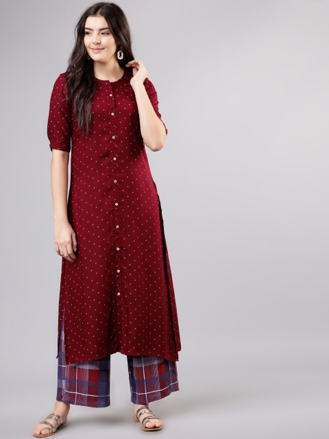 

Vishudh Women Maroon Printed Kurta with Palazzos