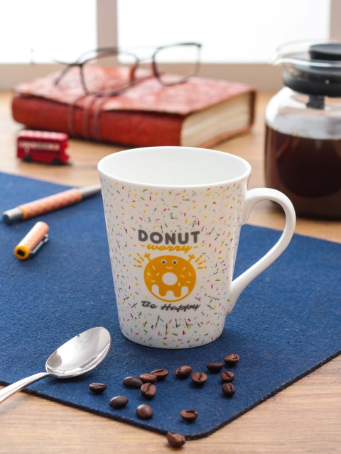 

CLAY CRAFT Set Of 4 White Printed Bone China Cup Set 350 ml