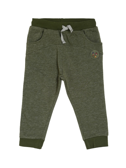 

MINI KLUB Boys Olive Green Solid Slim-Fit Joggers