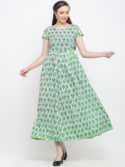 

Indian Virasat Women Printed Green Fit and Flare Dress