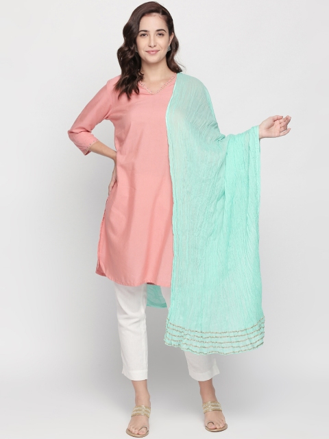 

RANGMANCH BY PANTALOONS Women Turquoise Blue Solid Pure Cotton Dupatta